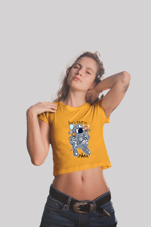 Ice Cream Loving Spaceman Cartoon women crop top