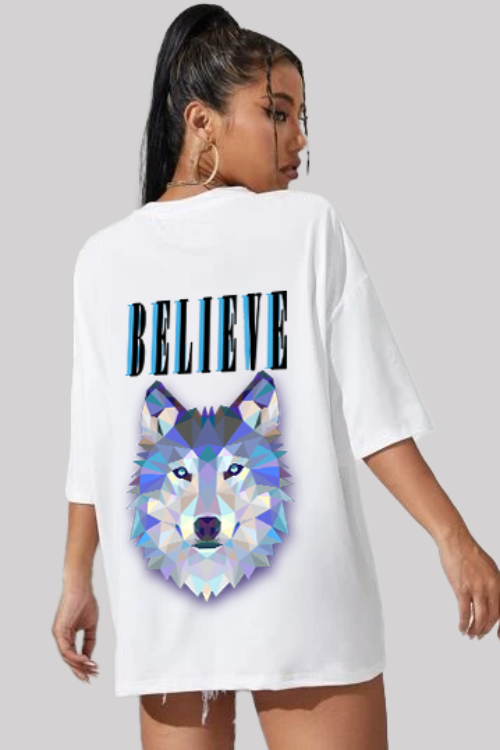 Believe in Wolf Drop- Shoulder Oversized T-shirt